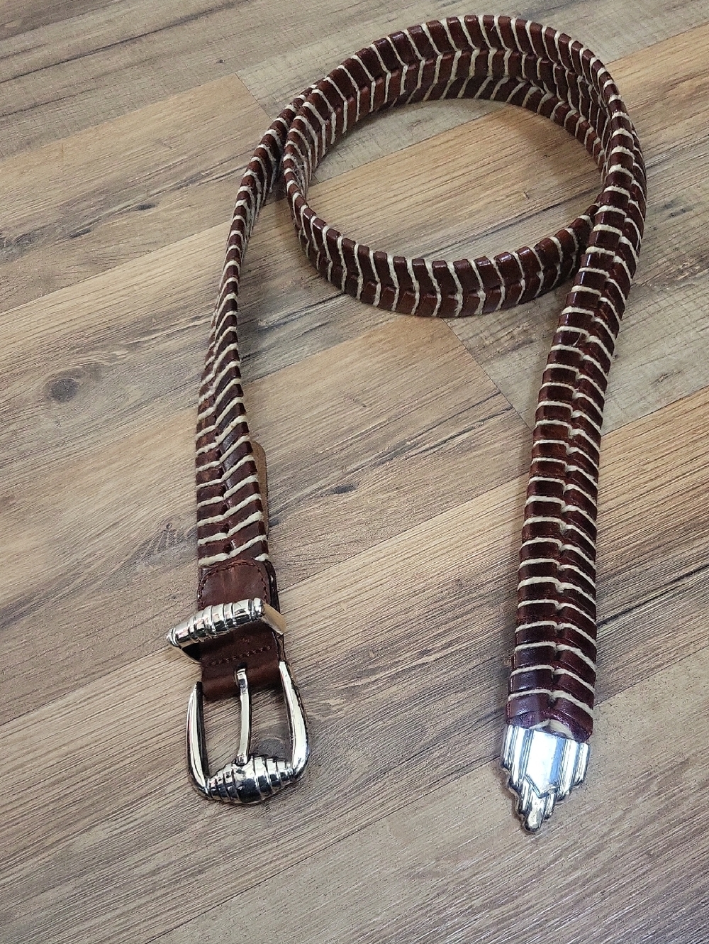 TOMMY BAHAMA 90S Brown Leather and Twine Braided Belt TB 4739 Made In Spain